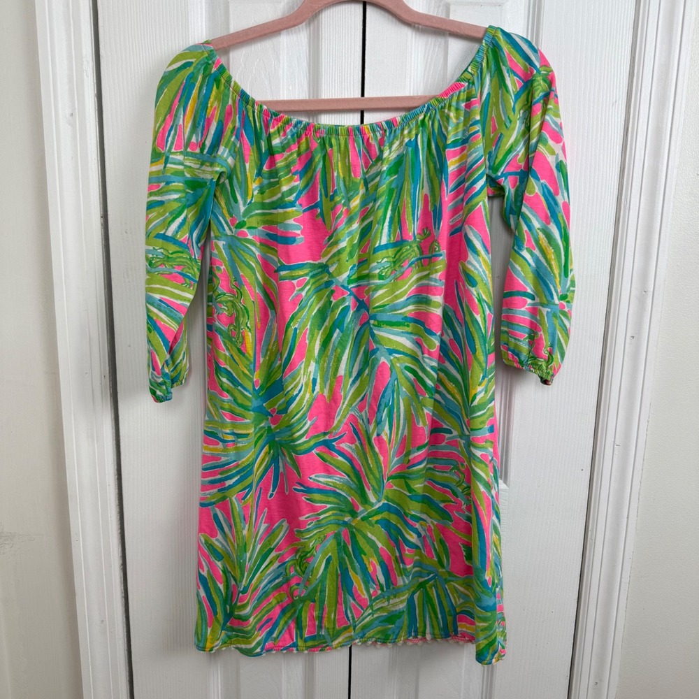 Girls Lilly Pulitzer Mini Enna Dress Tiki Pink Royal Lime‎ Green sz XL (12-14) - Picture 5 of 5